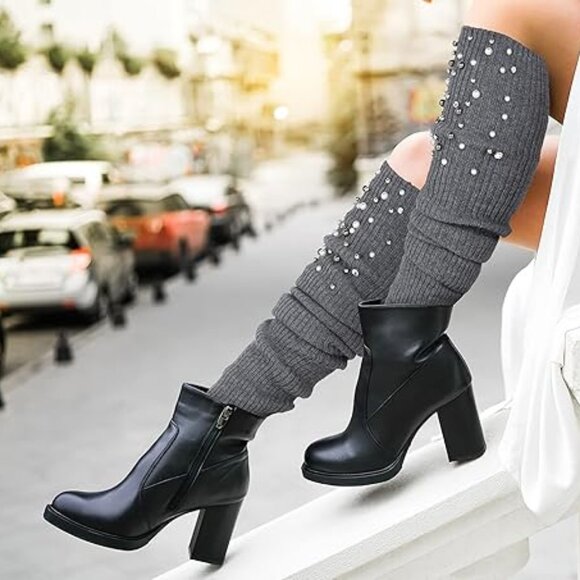 Crochet Extra Grey Long Boot Socks - Picture 1 of 5